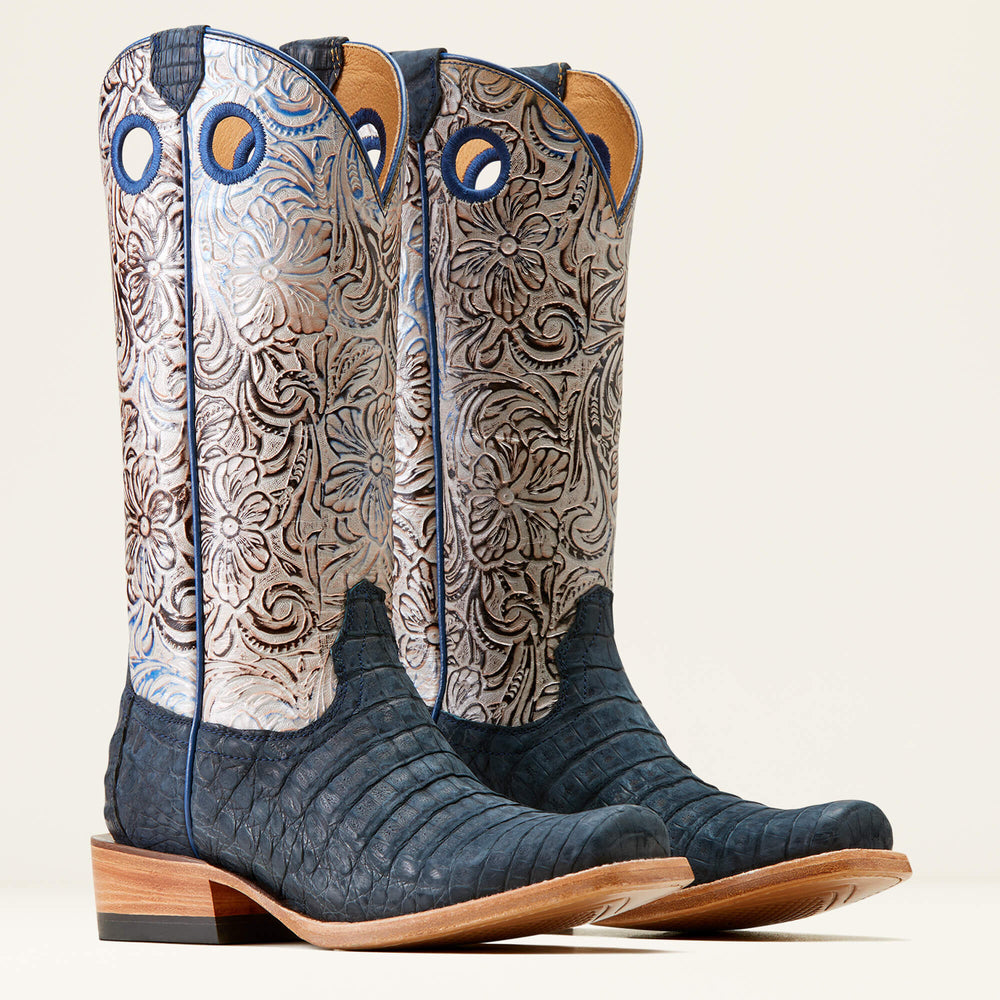 Futurity Boon Western Boot Women - NAVY SUEDED CAIMAN BELLY/TOOLED NIGHT FA