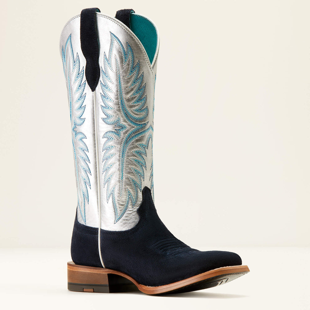 Frontier Calamity Jane Western Boot Women - POLO BLUE ROUGHOUT/ELECTRIC SILVER