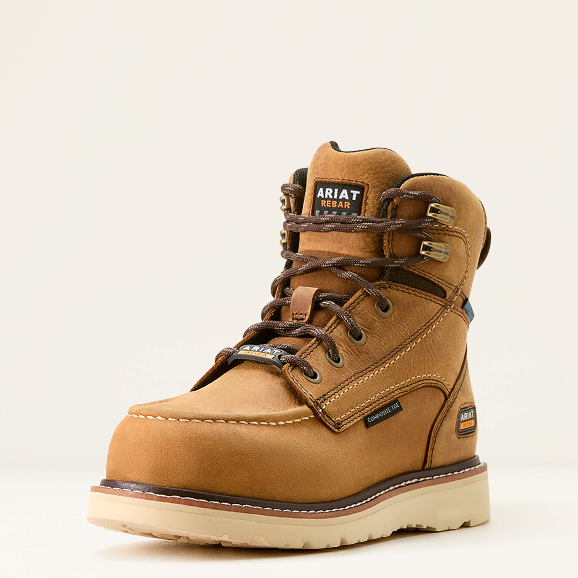 Rebar Wedge Moc Toe Waterproof Composite Toe Work Boot Women - ANTIQUE BROWN