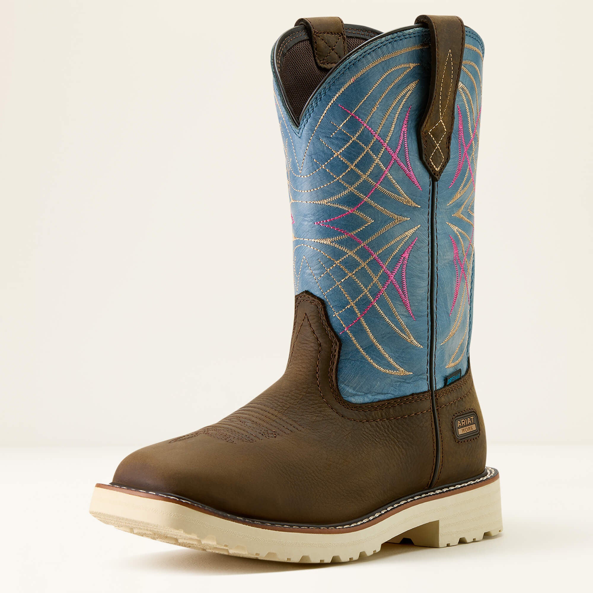 Activator Waterproof Wide Square Toe Work Boot Women - DARK BROWN/STONE BLUE