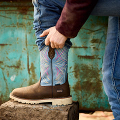 Activator Waterproof Wide Square Toe Work Boot Women - DARK BROWN/STONE BLUE
