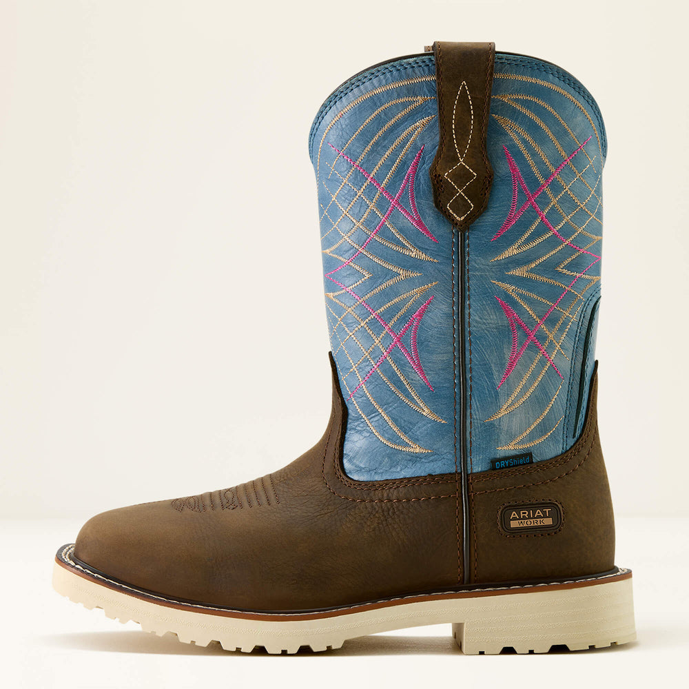 Activator Waterproof Wide Square Toe Work Boot Women - DARK BROWN/STONE BLUE