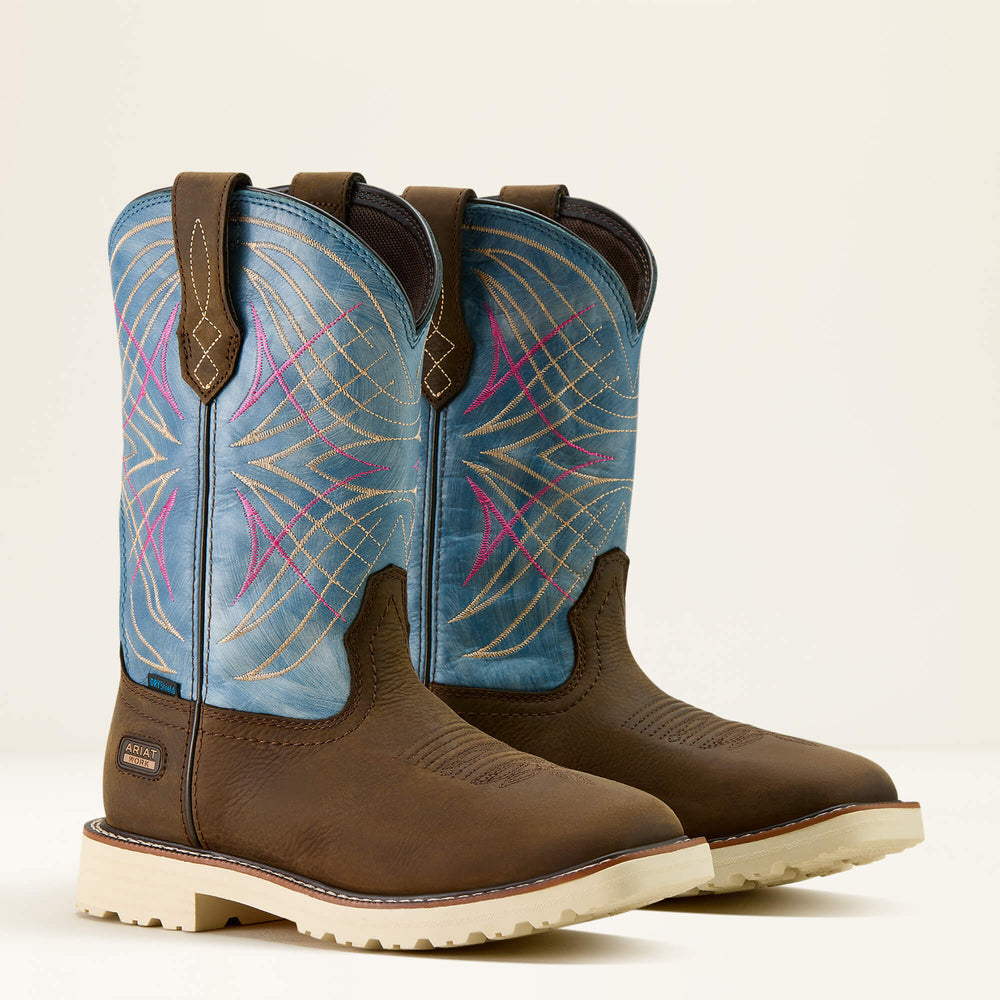 Activator Waterproof Wide Square Toe Work Boot Women - DARK BROWN/STONE BLUE