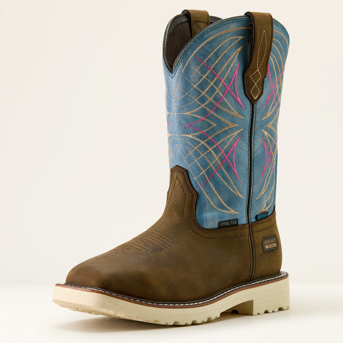 Activator Waterproof Wide Square Toe Steel Toe Work Boot Women - DARK BROWN/STONE BLUE