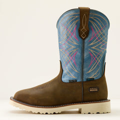 Activator Waterproof Wide Square Toe Steel Toe Work Boot Women - DARK BROWN/STONE BLUE