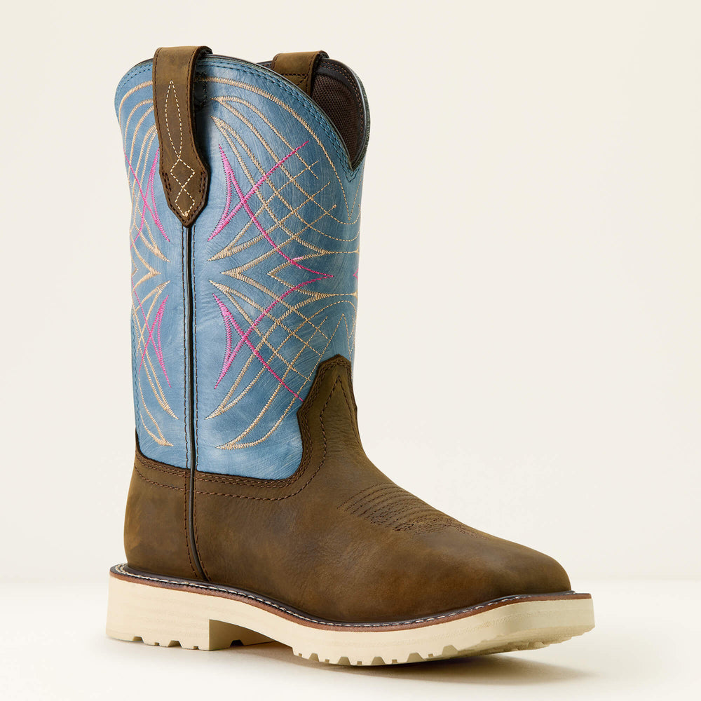 Activator Waterproof Wide Square Toe Steel Toe Work Boot Women - DARK BROWN/STONE BLUE