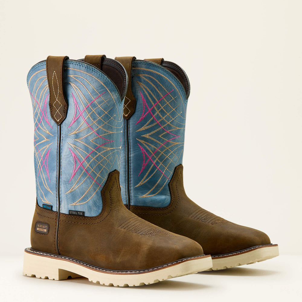 Activator Waterproof Wide Square Toe Steel Toe Work Boot Women - DARK BROWN/STONE BLUE