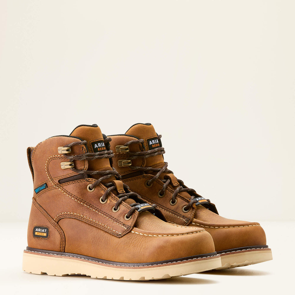 Rebar Wedge Moc Toe Waterproof Work Boot Women - ANTIQUE BROWN