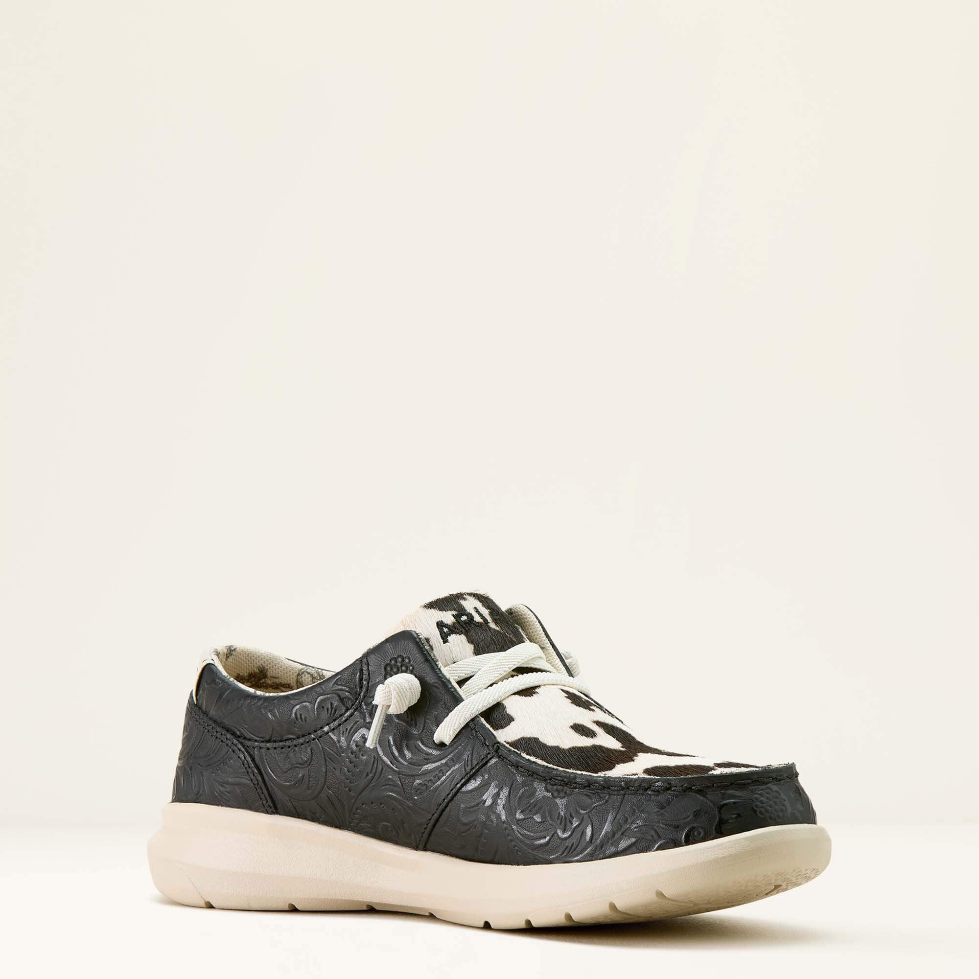 Hilo Shoe Women - BLACK FLORAL EMBOSS/BLACK AND WHITE HAIR ON