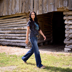 Trouser Mid Rise Stretch Entwined Wide Leg Jean Women - MARINE