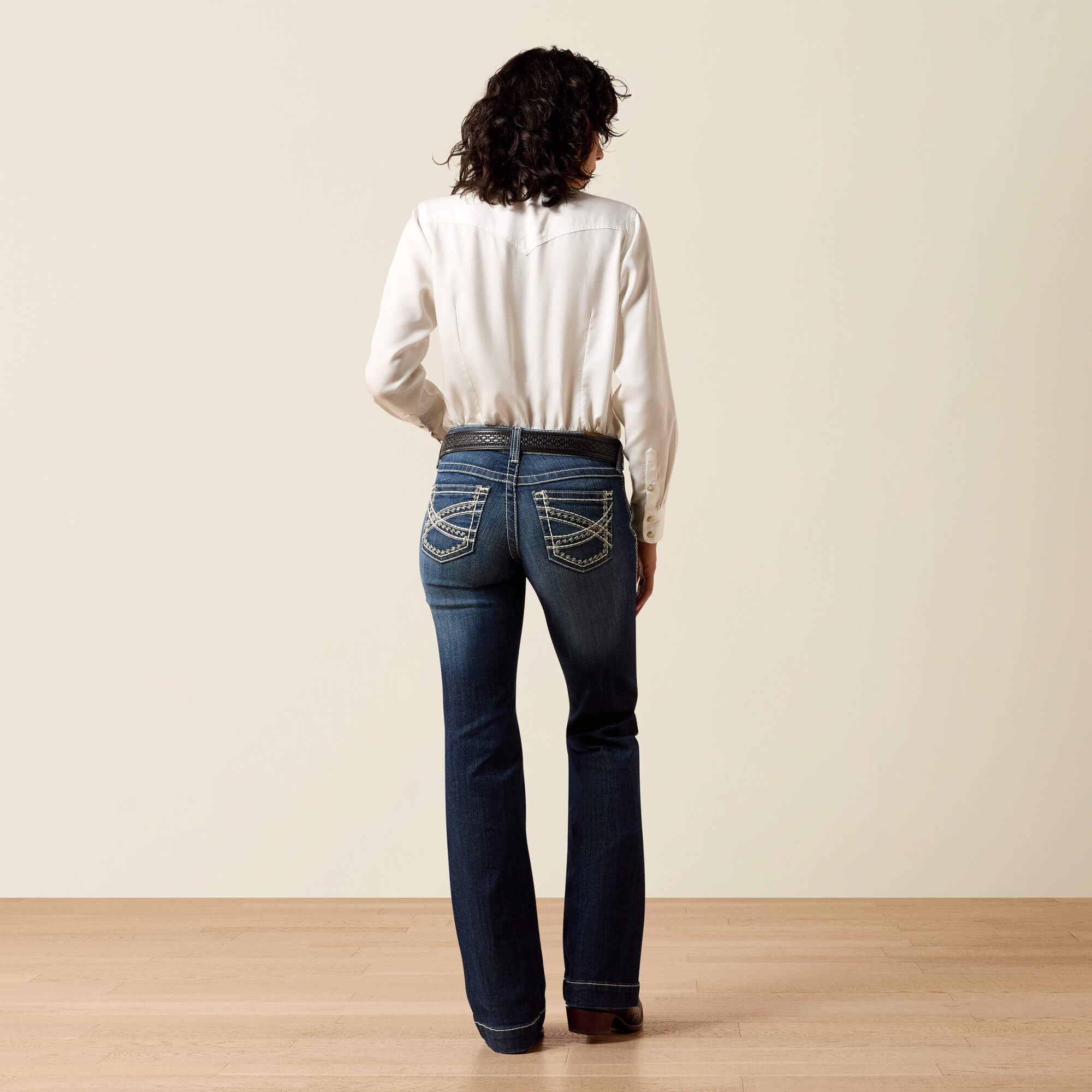 Trouser Mid Rise Stretch Entwined Wide Leg Jean Women - MARINE