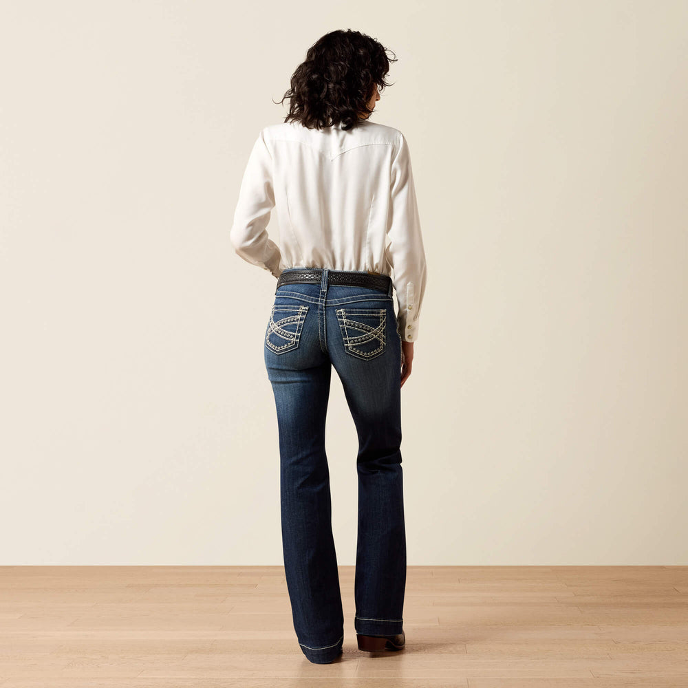 Trouser Mid Rise Stretch Entwined Wide Leg Jean Women - MARINE