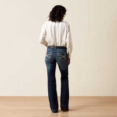 Trouser Mid Rise Stretch Entwined Wide Leg Jean Women - MARINE