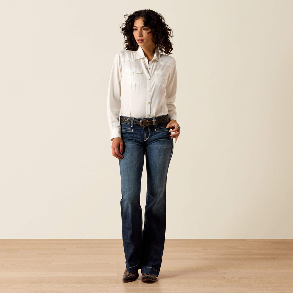 Trouser Mid Rise Stretch Entwined Wide Leg Jean Women - MARINE