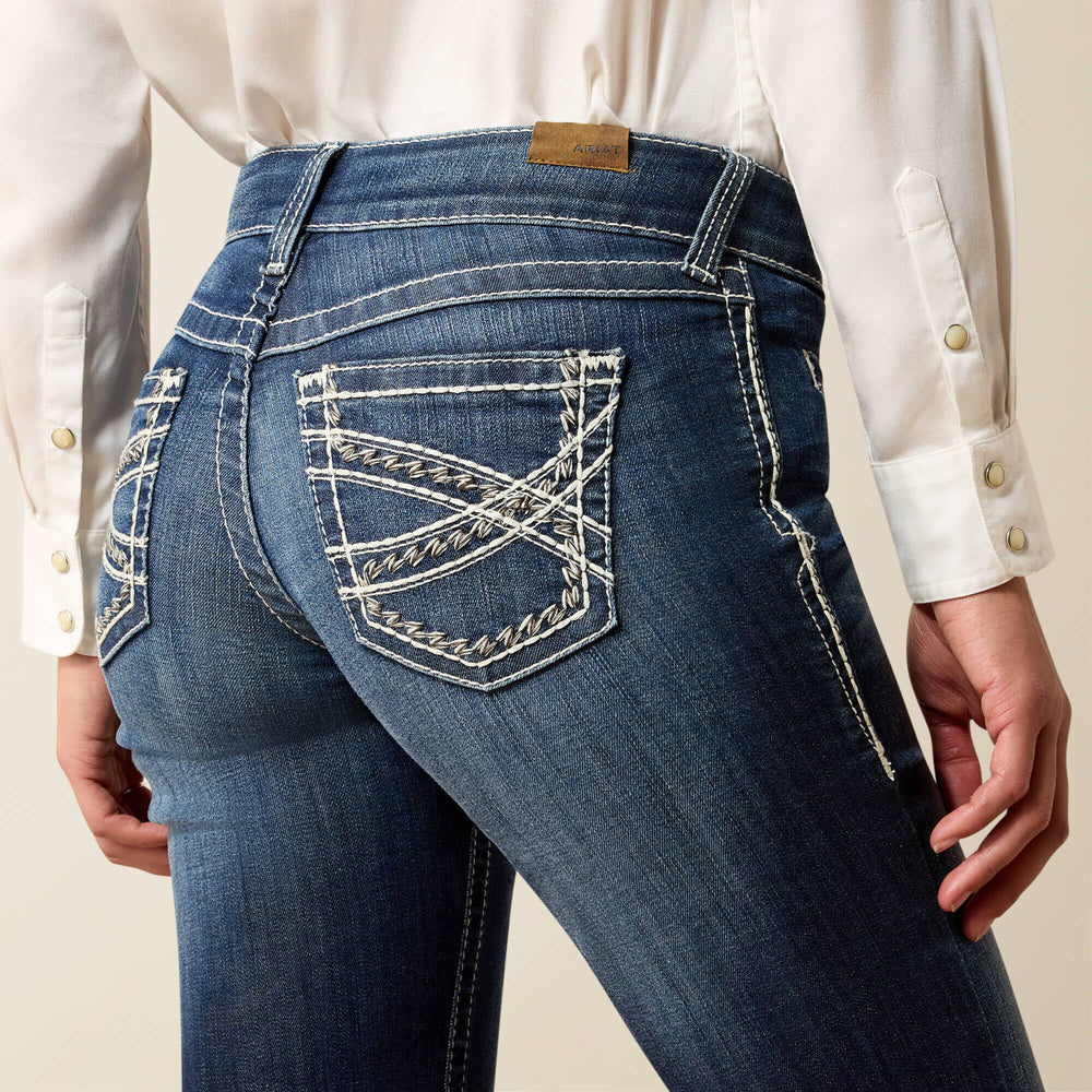Trouser Mid Rise Stretch Entwined Wide Leg Jean Women - MARINE