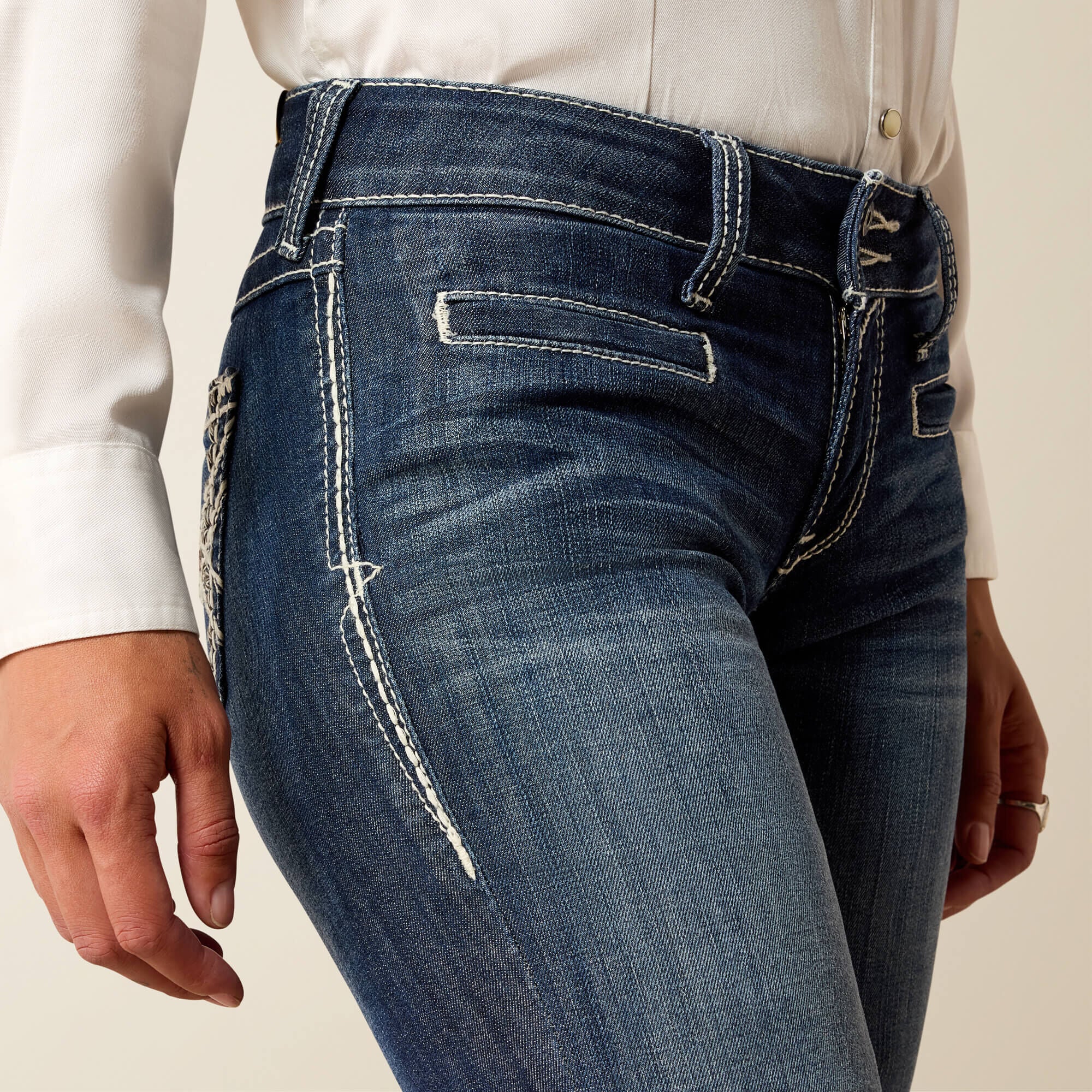 Trouser Mid Rise Stretch Entwined Wide Leg Jean Women - MARINE