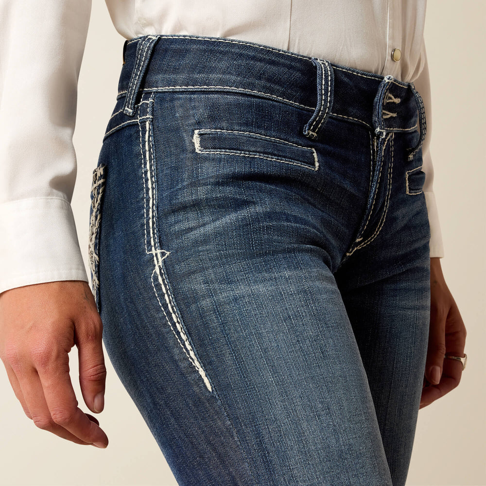 Trouser Mid Rise Stretch Entwined Wide Leg Jean Women - MARINE
