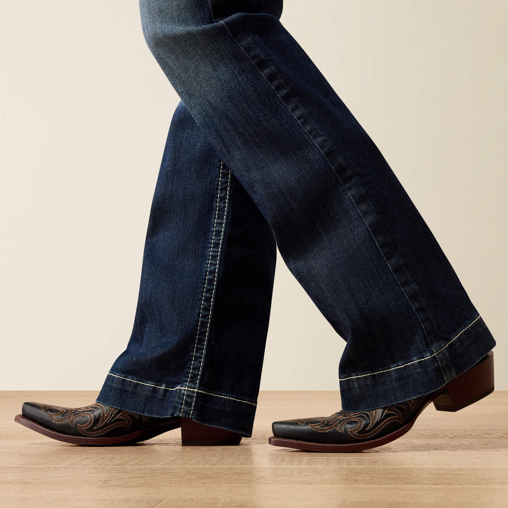 Trouser Mid Rise Stretch Entwined Wide Leg Jean Women - MARINE
