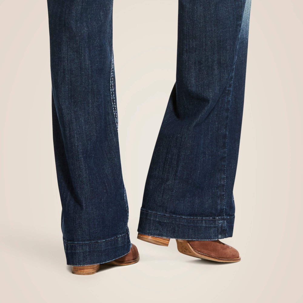 Trouser Mid Rise Stretch Entwined Wide Leg Jean Women - MARINE