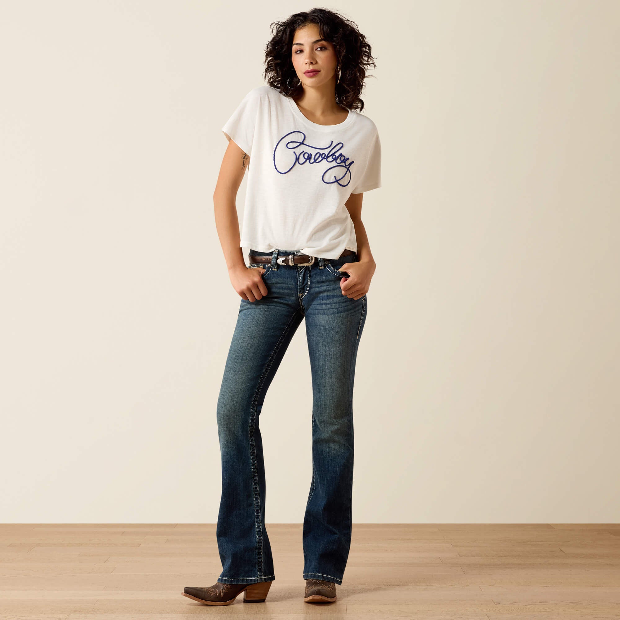 R.E.A.L. Mid Rise Stretch Whipstitch Boot Cut Jean Women - OCEAN