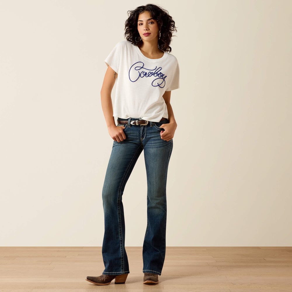 R.E.A.L. Mid Rise Stretch Whipstitch Boot Cut Jean Women - OCEAN