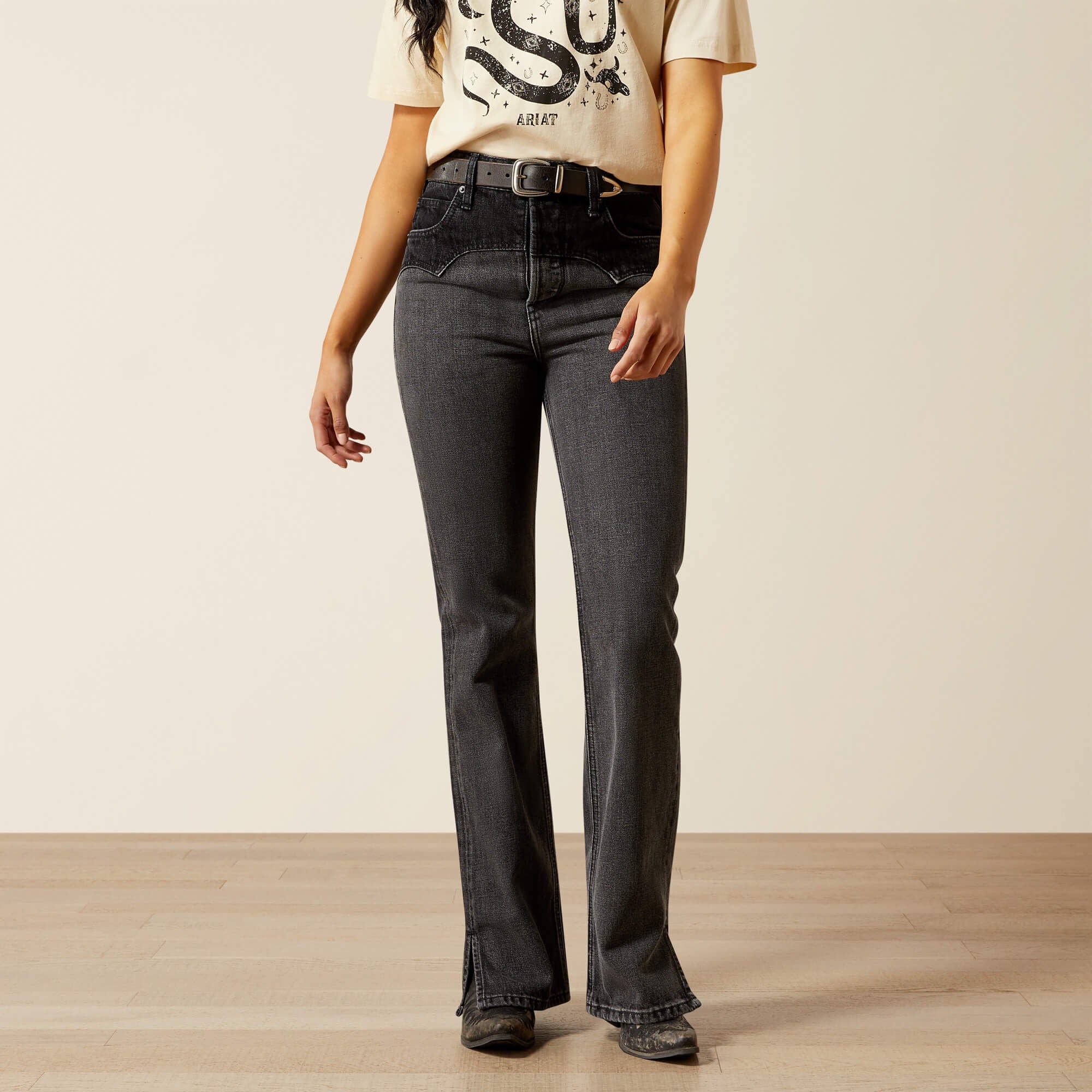 Ultra High Rise Cheyenne Yoke Tomboy Boot Cut Jean Women - BLACK