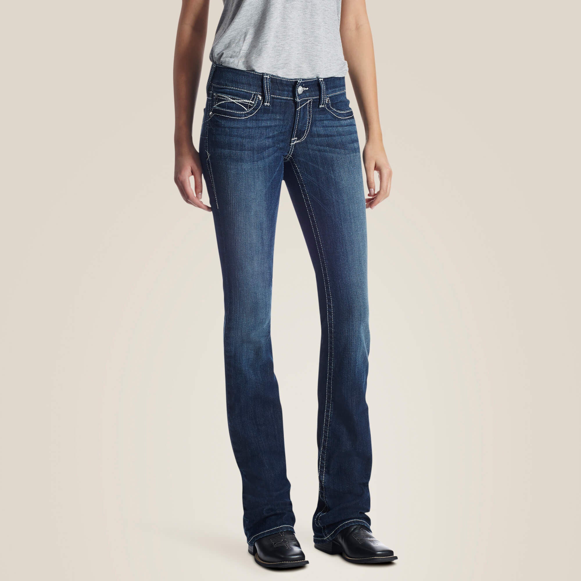 R.E.A.L. Low Rise Stretch Rosy Whipstitch Boot Cut Jean Women - LAKESHORE