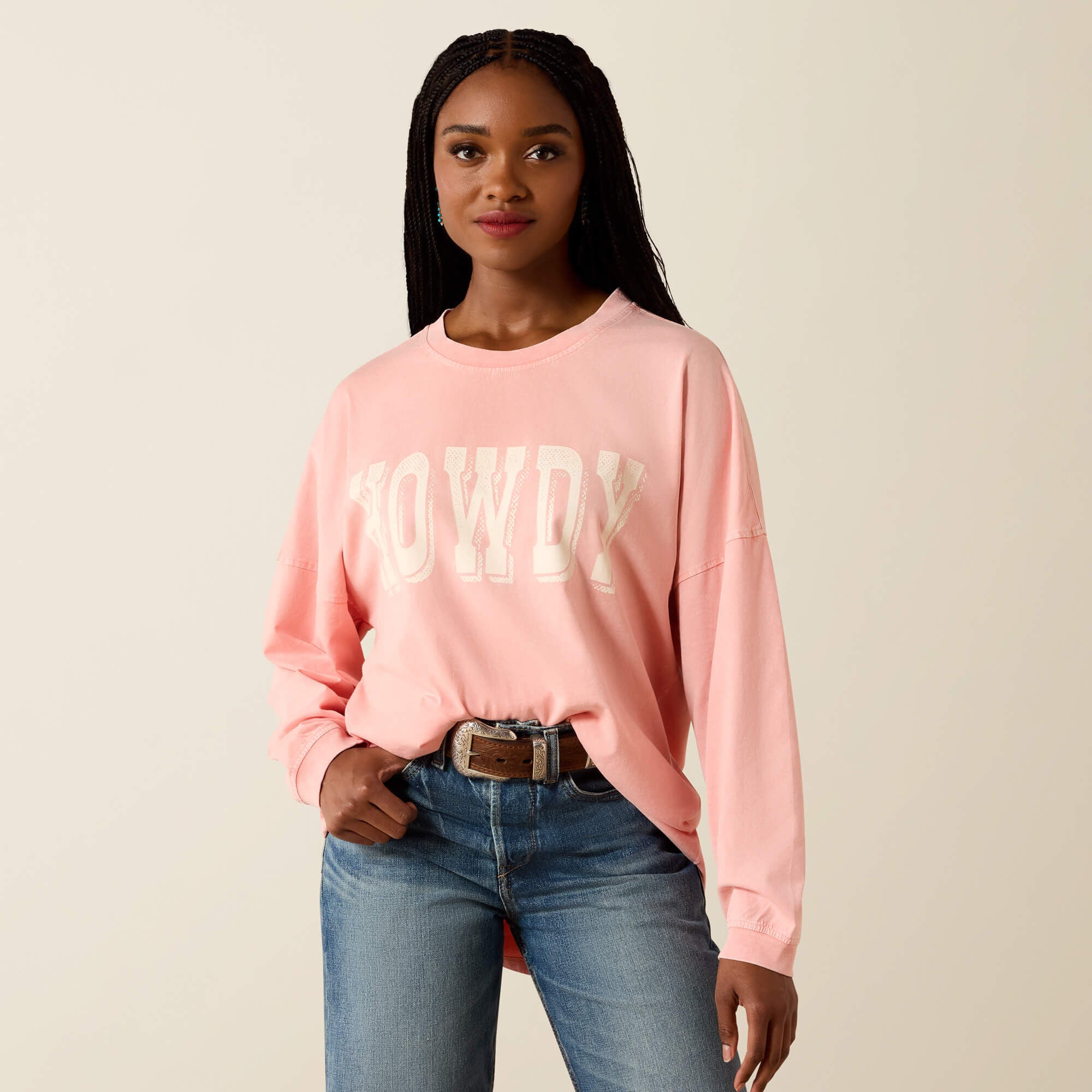 Canvas Oversized Long Sleeve T-Shirt Women - PEACH AMBER
