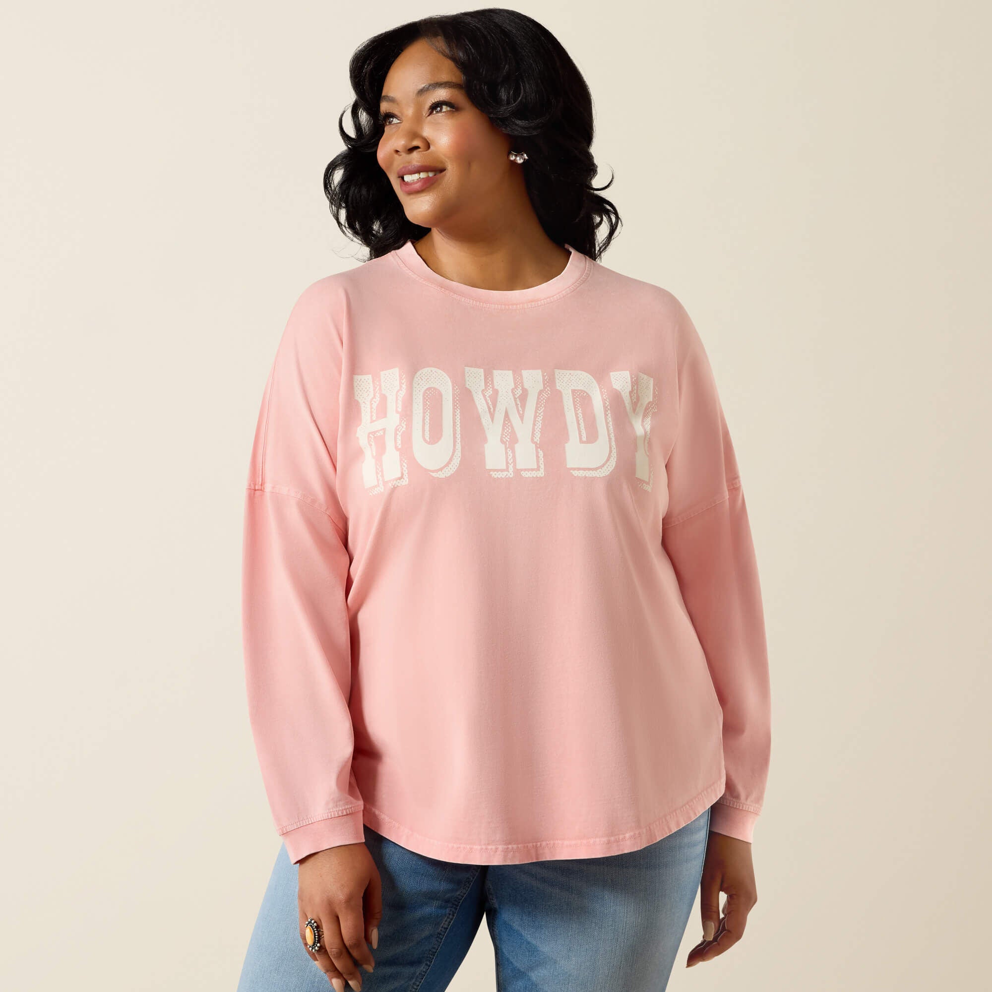 Canvas Oversized Long Sleeve T-Shirt Women - PEACH AMBER