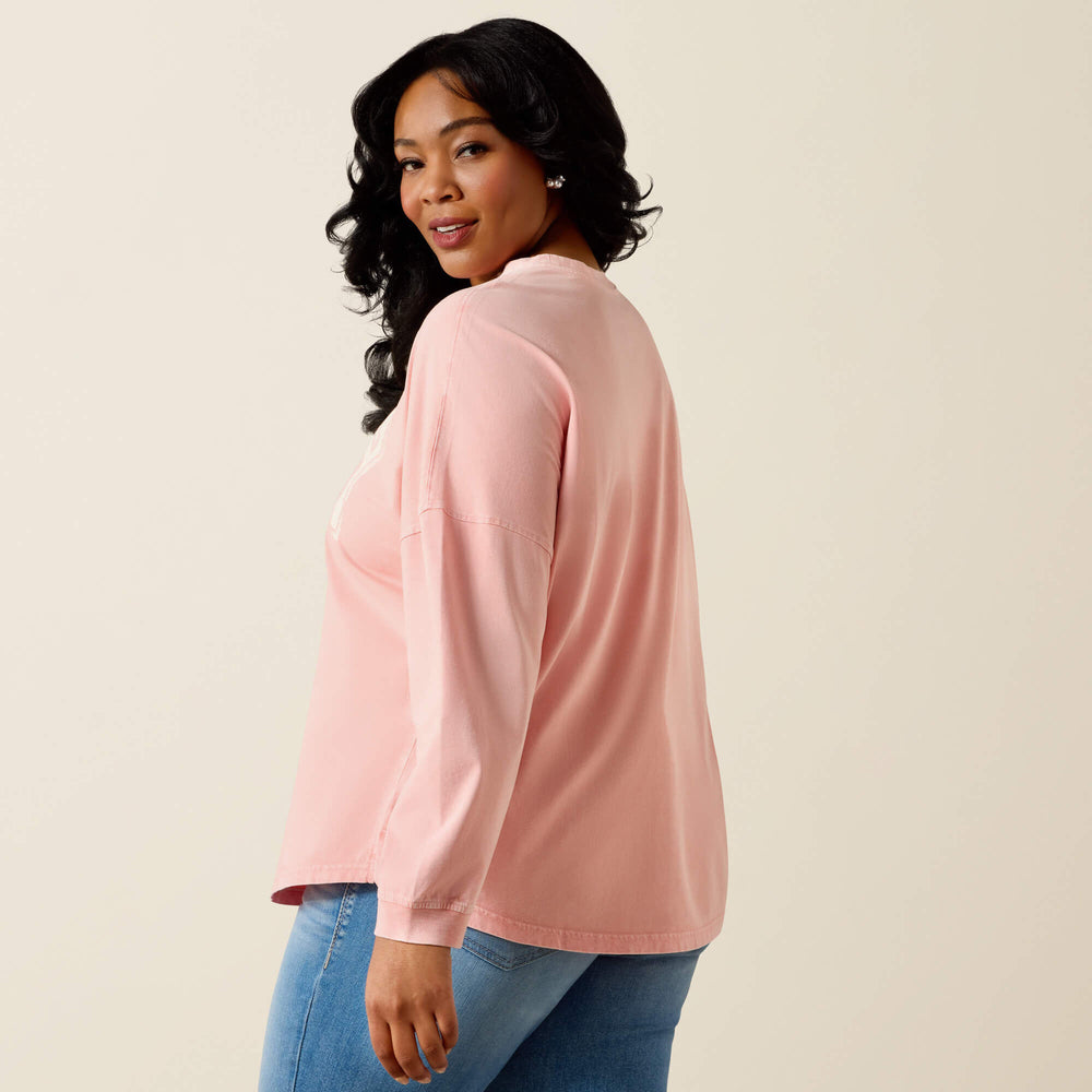 Canvas Oversized Long Sleeve T-Shirt Women - PEACH AMBER