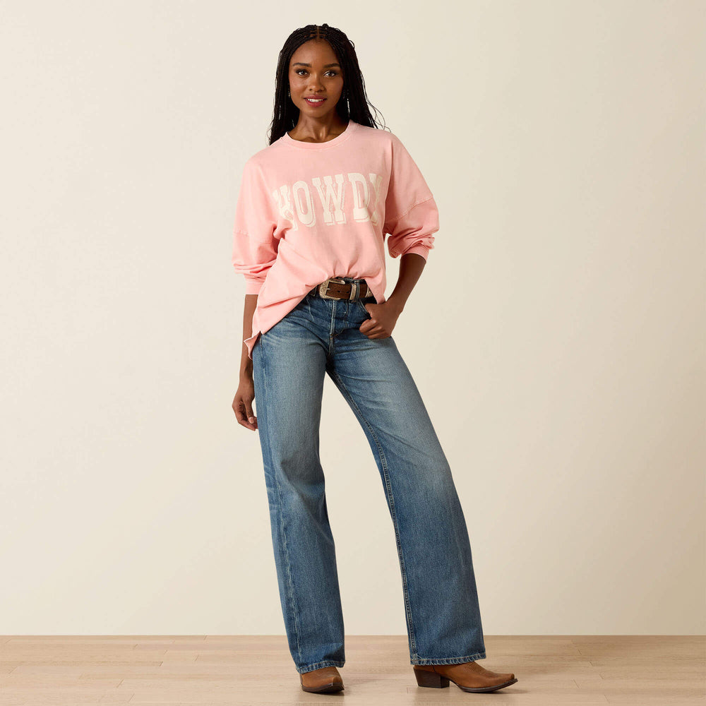 Canvas Oversized Long Sleeve T-Shirt Women - PEACH AMBER