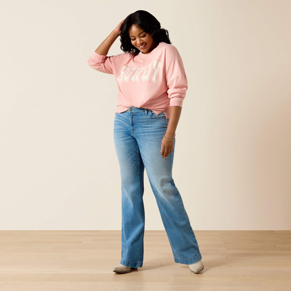 Canvas Oversized Long Sleeve T-Shirt Women - PEACH AMBER