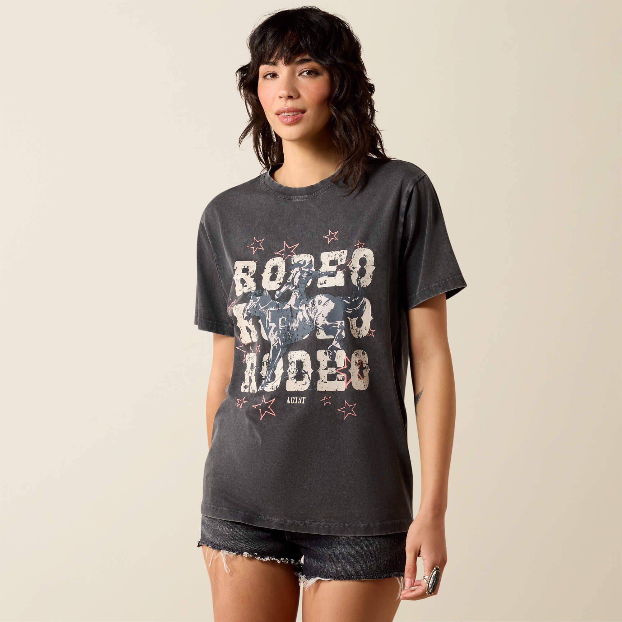 Star Spangled Rodeo T-Shirt Women - CHARCOAL MINERAL WASH
