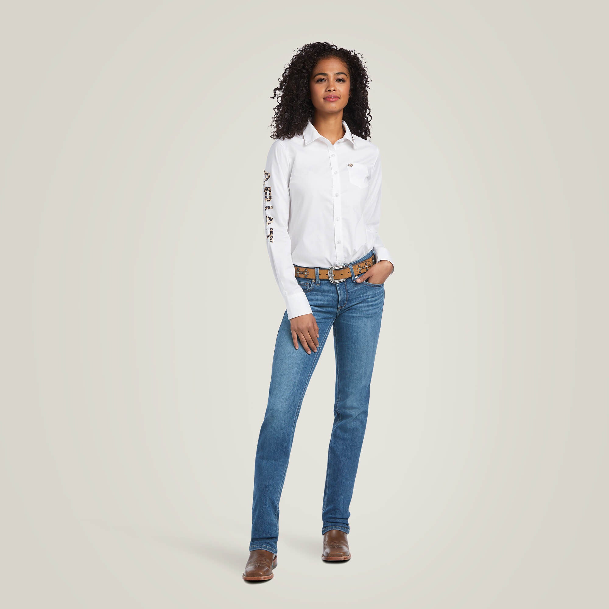 Team Kirby Stretch Shirt Women - WHITE W/ LEOPARD LOGO