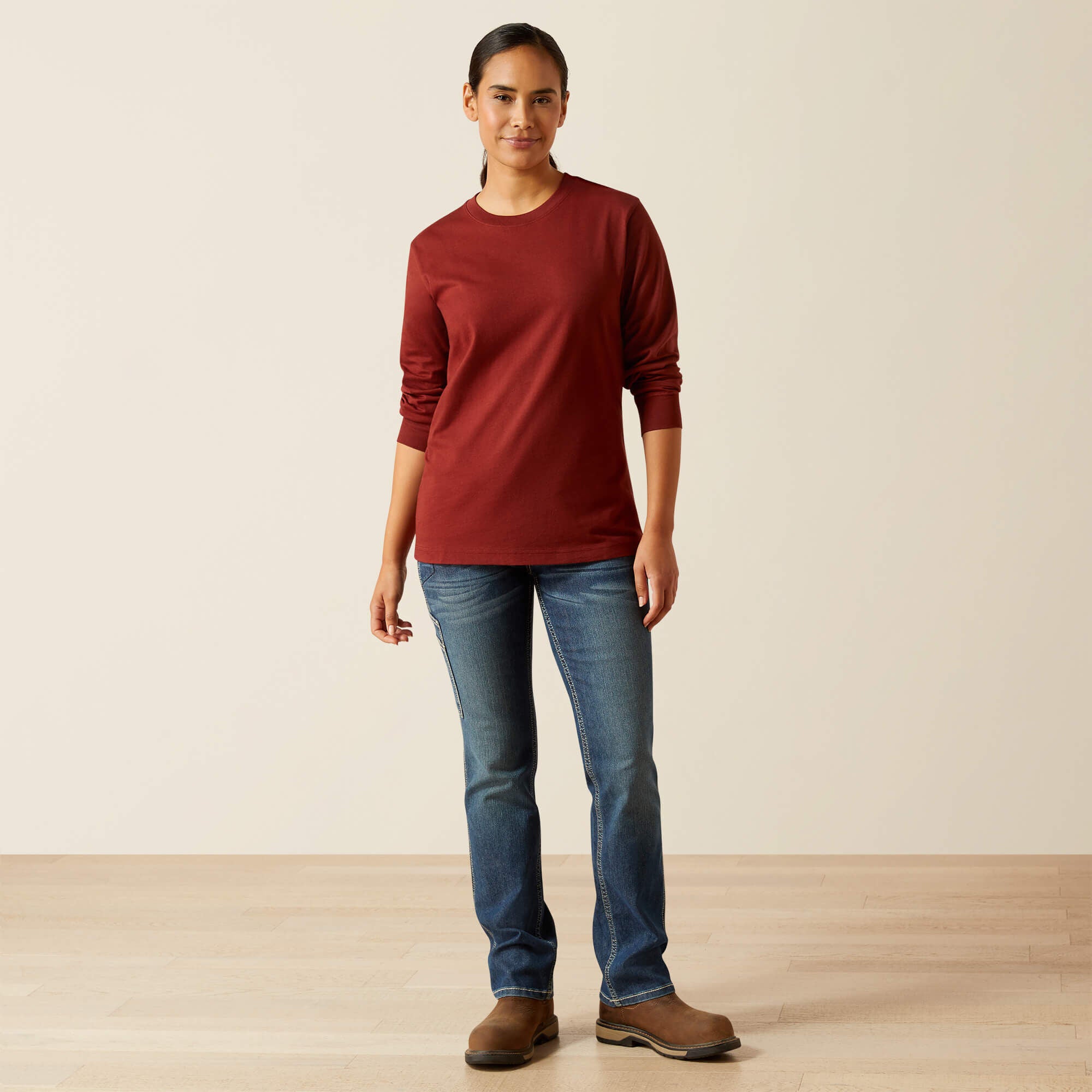 Rebar Cotton Strong Workshop Logo T-Shirt Women - MADDER BROWN