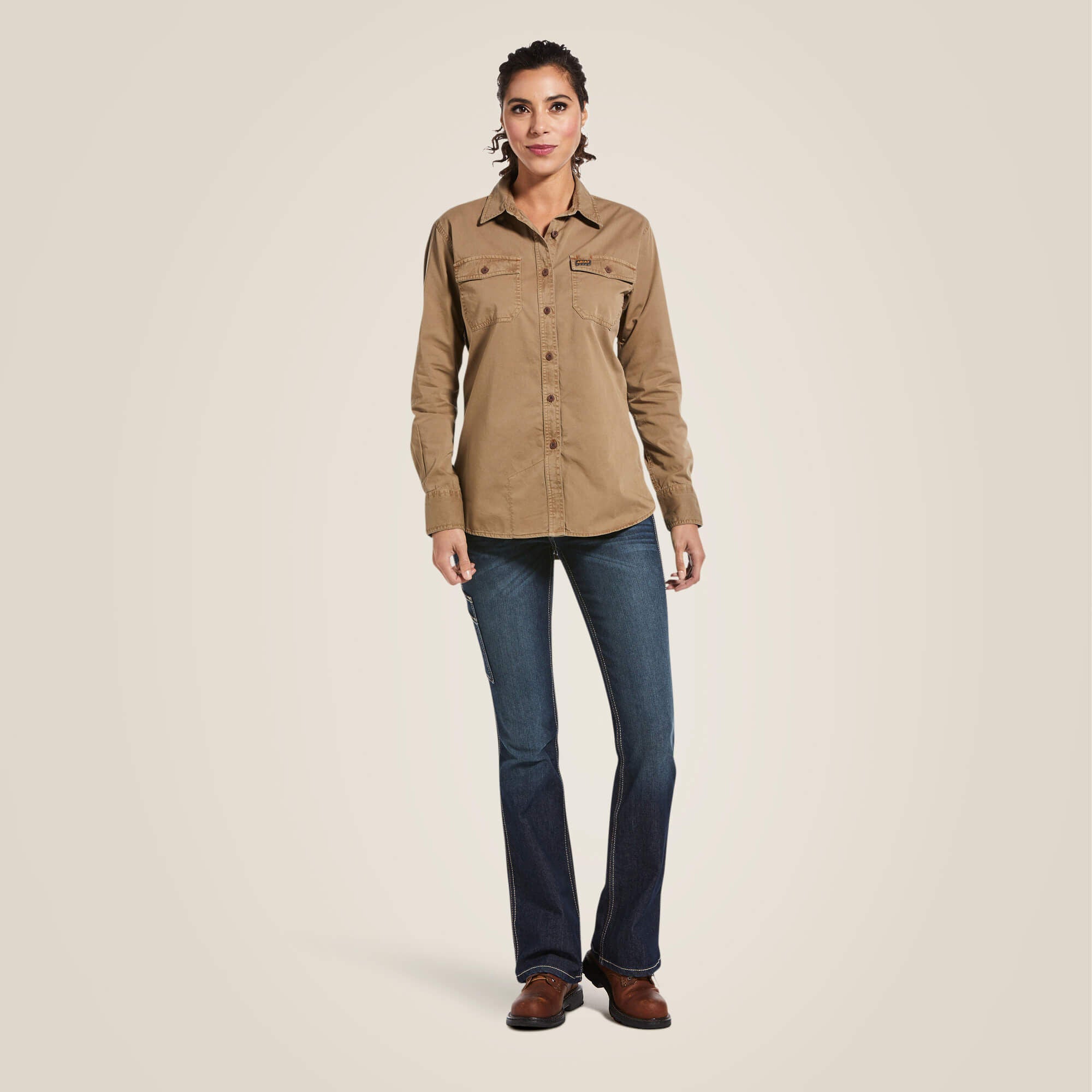 Rebar Washed Twill Work Shirt Women - KHAKI