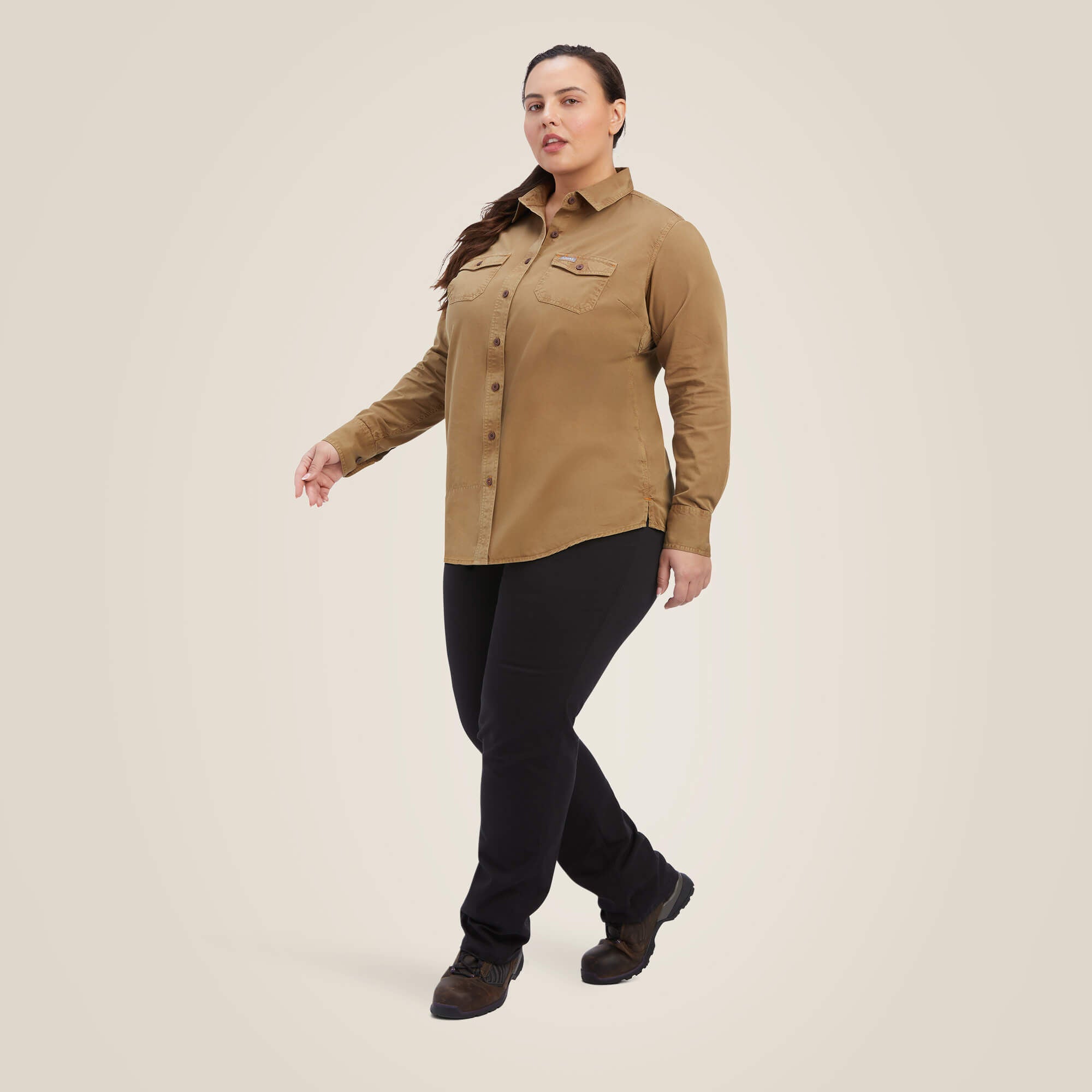 Rebar Washed Twill Work Shirt Women - KHAKI