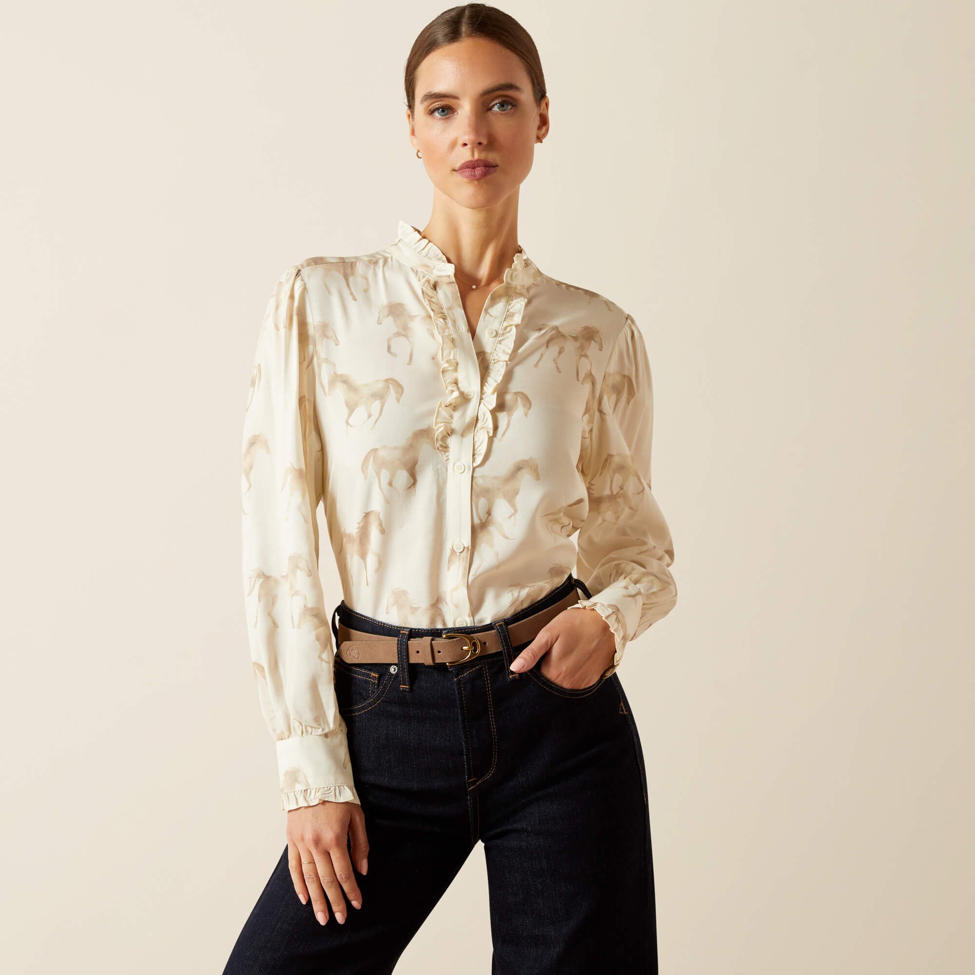Cricklade Blouse Women - WATERCOLOR HORSE PRINT