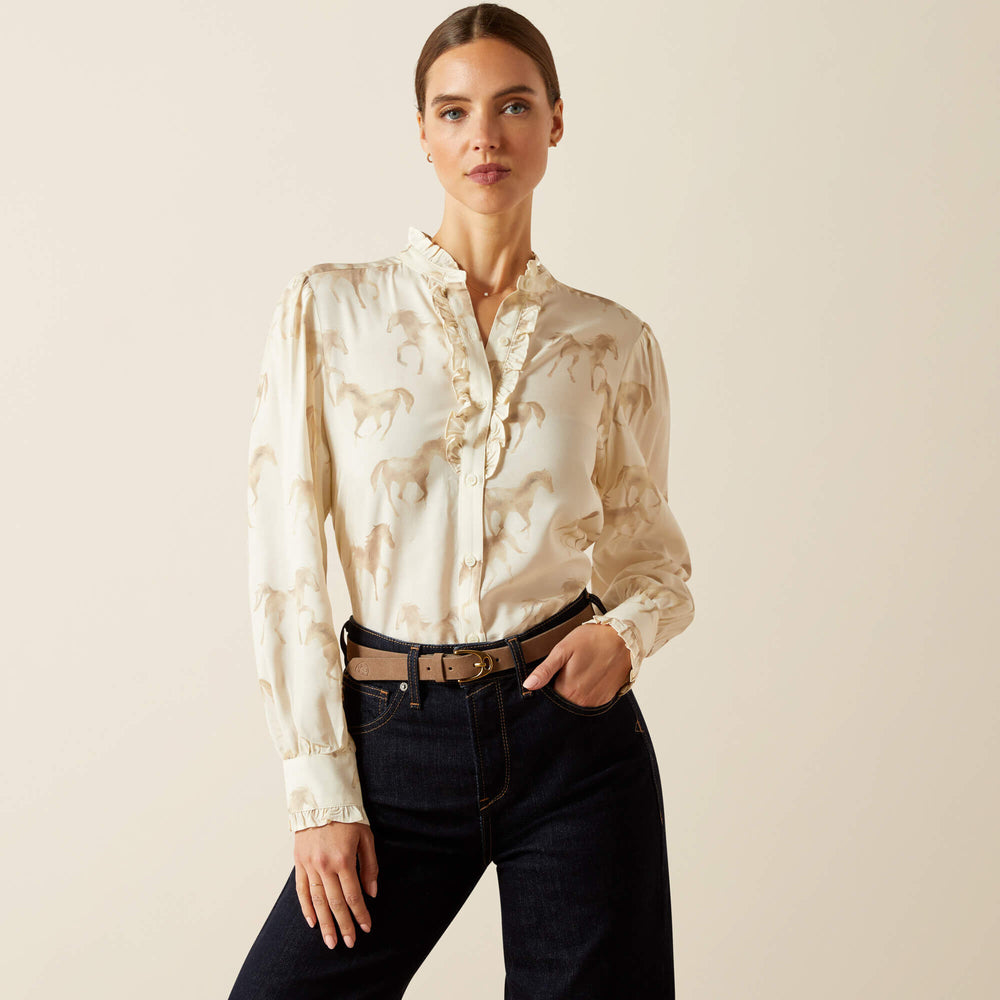 Cricklade Blouse Women - WATERCOLOR HORSE PRINT