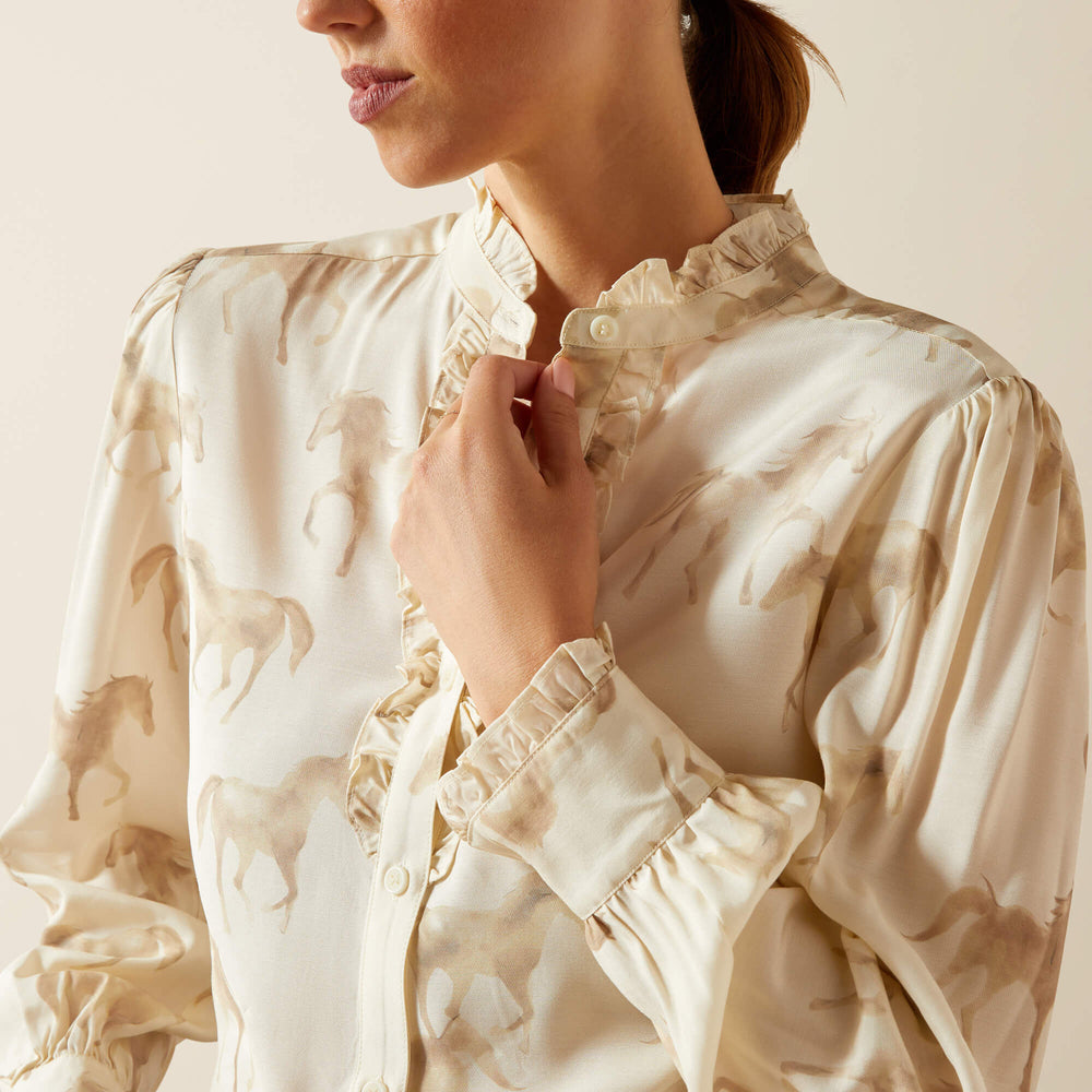 Cricklade Blouse Women - WATERCOLOR HORSE PRINT
