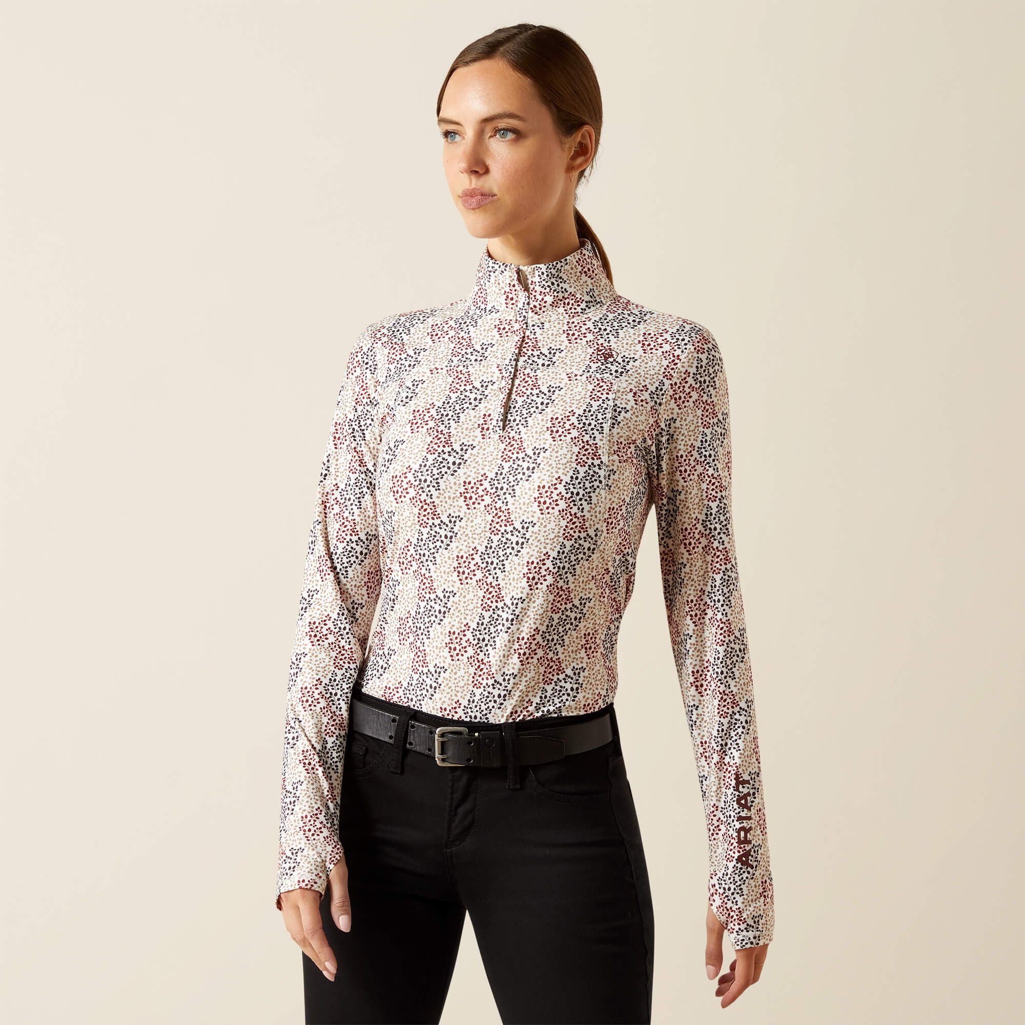 Lowell 3.0 1/4 Zip Baselayer Women - LEAFY PRINT