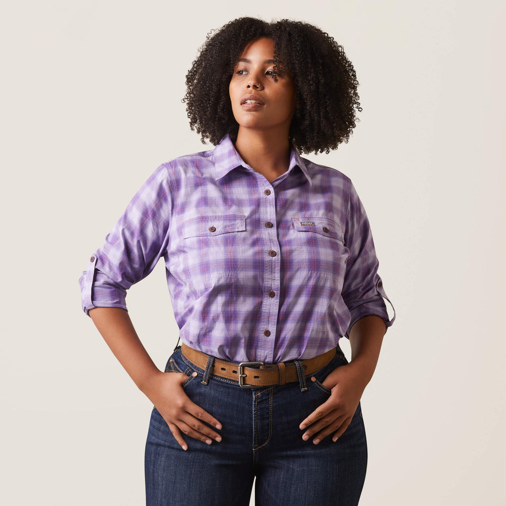 Rebar Made Tough DuraStretch Work Shirt Women - LAVENDAR PLAID