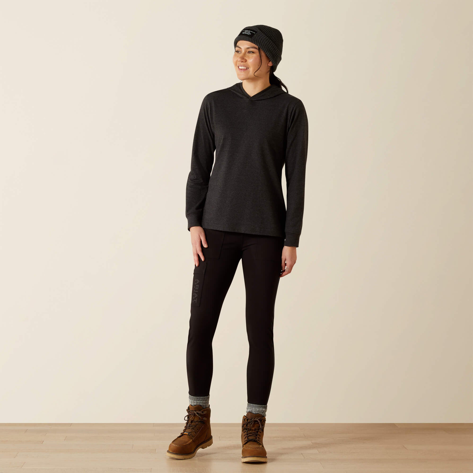 Rebar Cotton Strong Hooded T-Shirt Women - CHARCOAL HEATHER