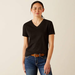 Rebar Cotton Strong Standard V-Neck T-Shirt Women - BLACK
