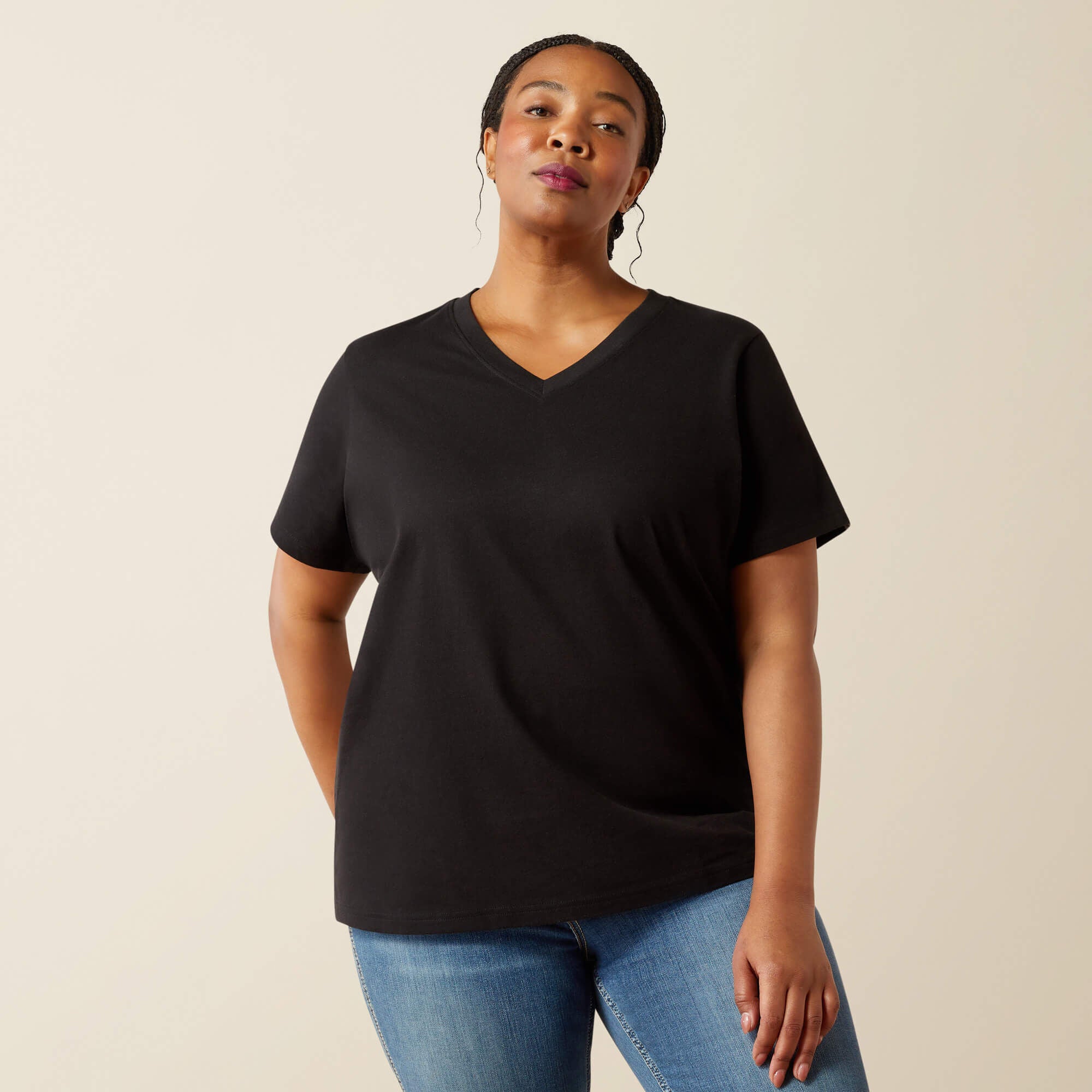 Rebar Cotton Strong Standard V-Neck T-Shirt Women - BLACK