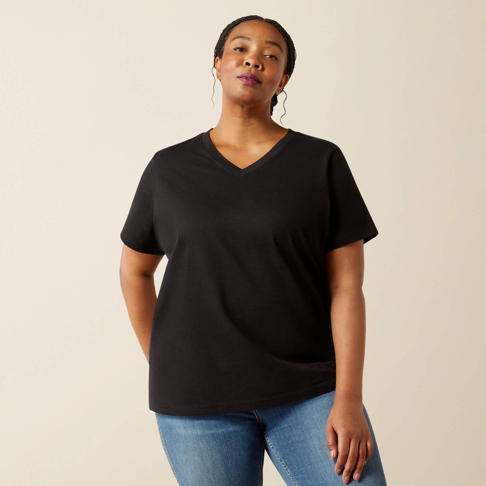 Rebar Cotton Strong Standard V-Neck T-Shirt Women - BLACK