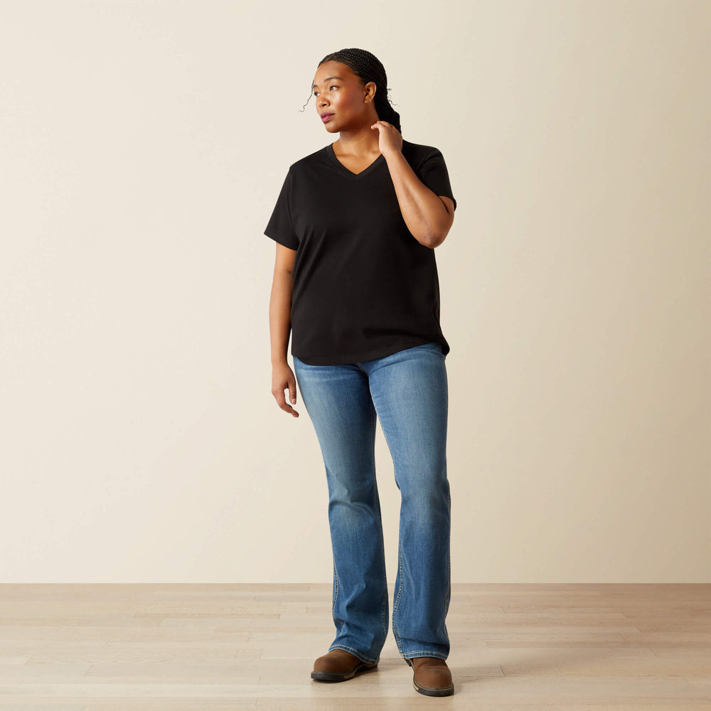 Rebar Cotton Strong Standard V-Neck T-Shirt Women - BLACK