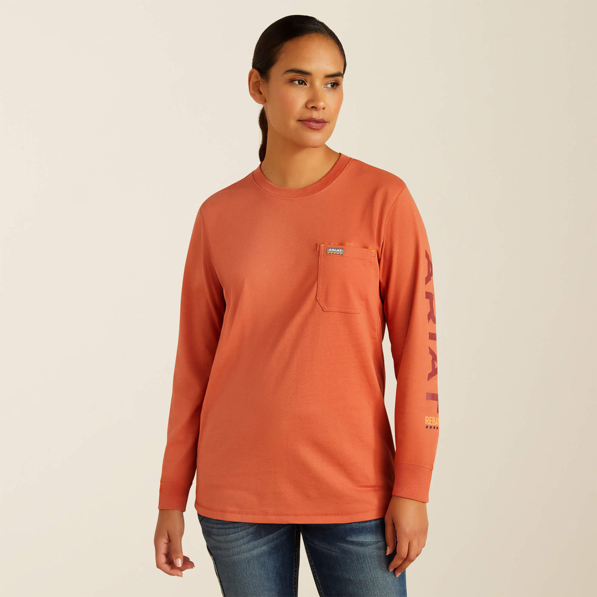 Rebar Workman Logo T-Shirt Women - ARAGON/BARN RED