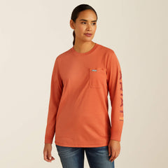 Rebar Workman Logo T-Shirt Women - ARAGON/BARN RED