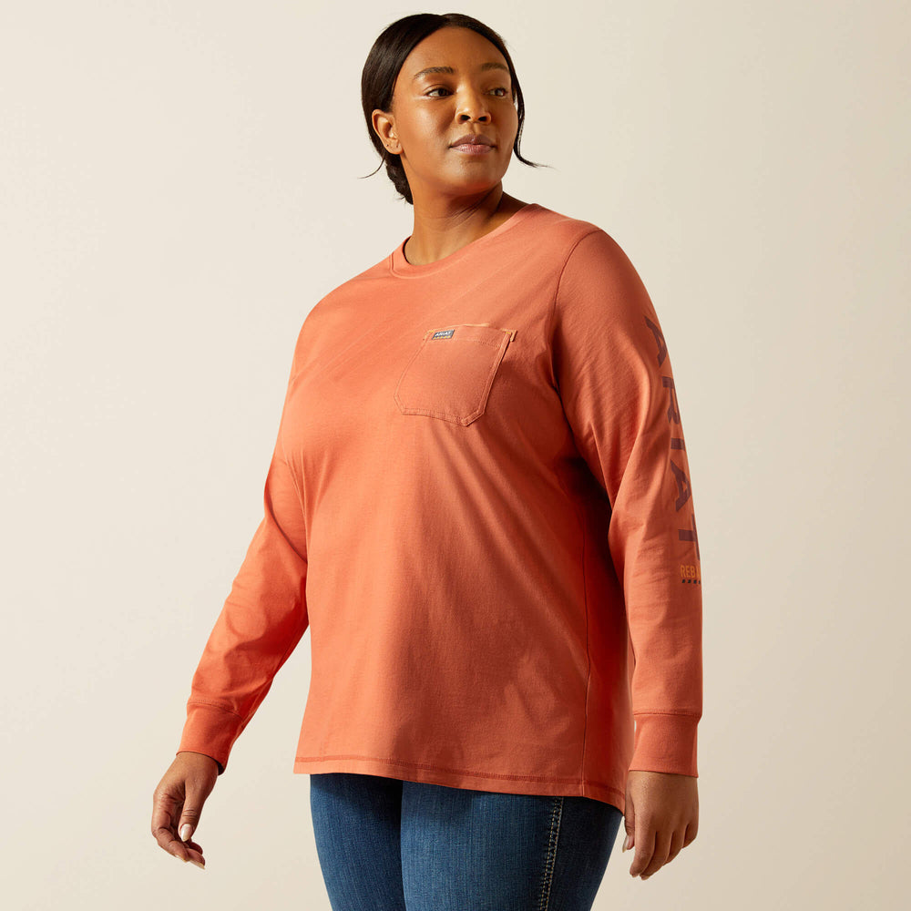 Rebar Workman Logo T-Shirt Women - ARAGON/BARN RED